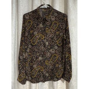 Suzy Shier Shirt Women Size M/M Black Yellow Rust Paisley Button Long Sleeve Top